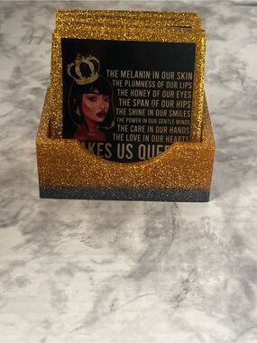 Gold Glitter Card Holder with Black Accent